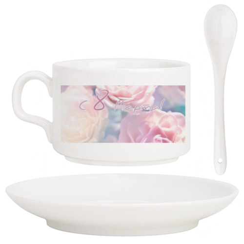 Кофейный набор с принтом Нежные розочки.