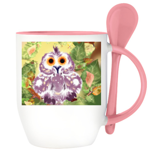 Кружка с ложкой Сова на ветке