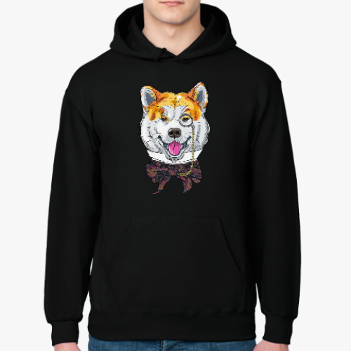 Толстовка худи с принтом Собака хипстер Акита Ину