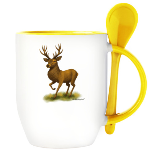 Кружка с ложкой 'Олень'