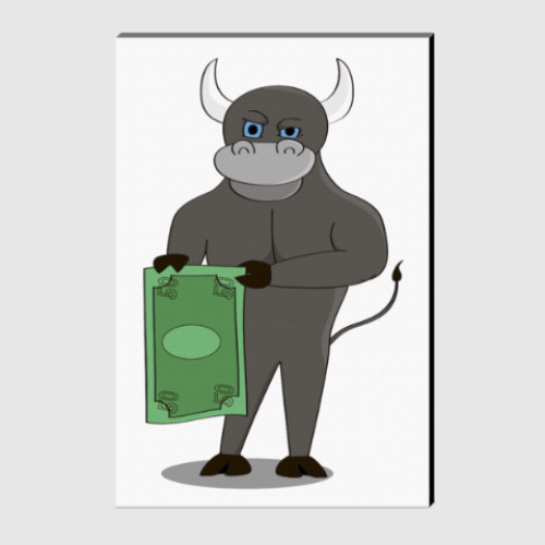 Холст с принтом Бык с долларом