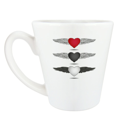 Чашка Латте с принтом Крылатые сердца
