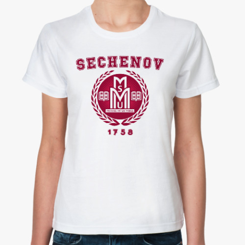 Классическая футболка с принтом Первый мед Сеченова
