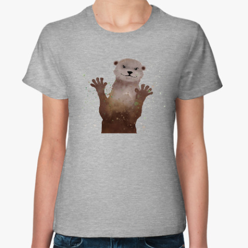 Женская футболка с принтом Выдра и брызги