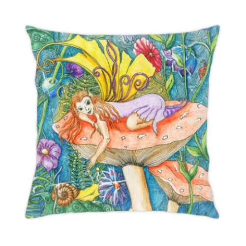 Подушка с принтом лесная фея