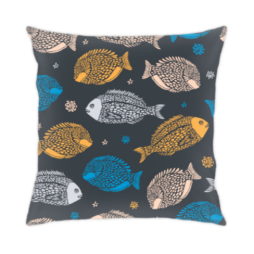 Подушка с принтом морские рыбы