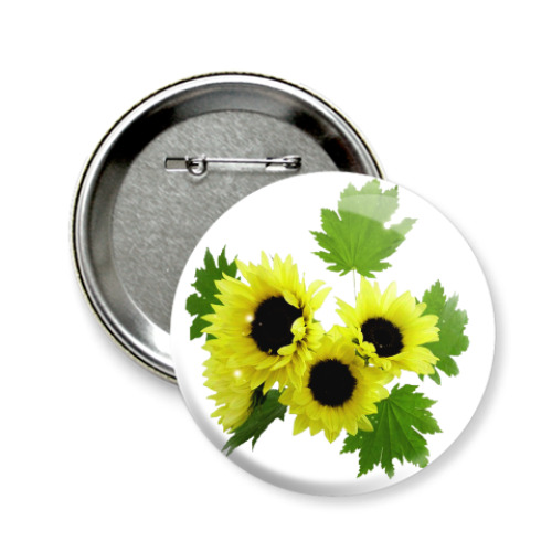 Значок 58мм с принтом Подсолнухи