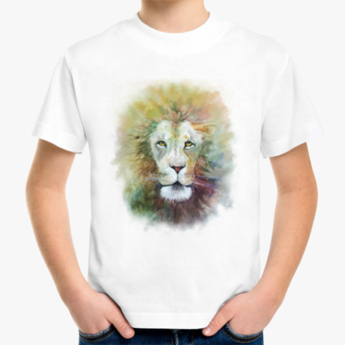Детская футболка с принтом Лев, акварель