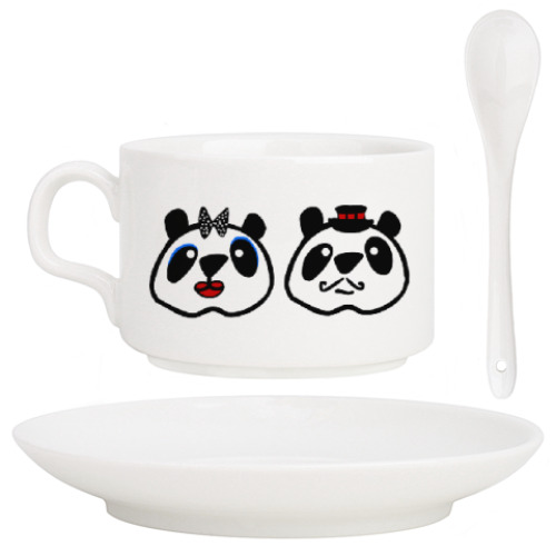 Кофейный набор с принтом Пара Панд