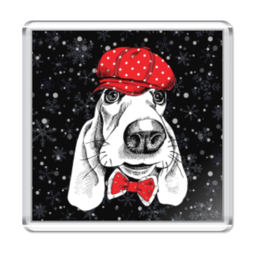 Магнит с принтом Бассет-хаунд