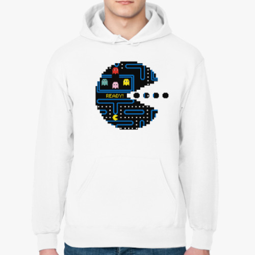 Толстовка худи с принтом Pac-Man. PacMan. ПакМан. ПакМен. Pixels. Ready!