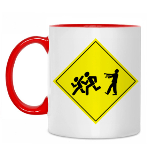 Кружка с принтом Осторожно, зомби!