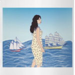 девушка-гигант в море