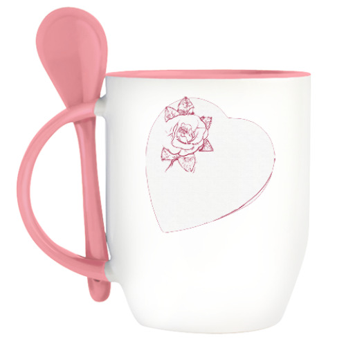 Кружка с ложкой с принтом Heart&Rose
