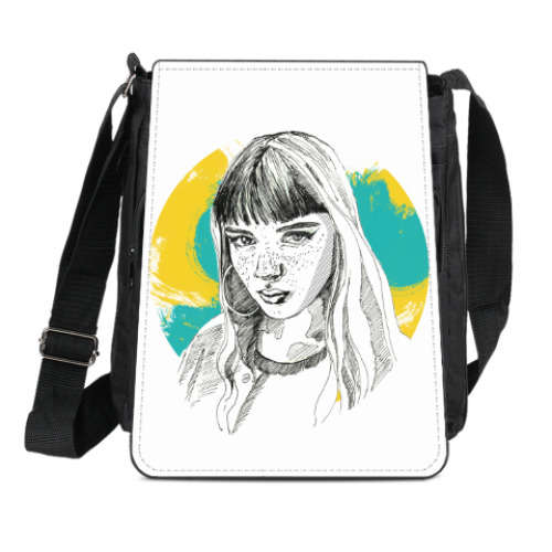 Сумка-планшет с принтом Взгляд с желто-голубыми красками