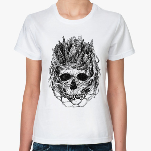 Классическая футболка с принтом 'Череп в ветвях'