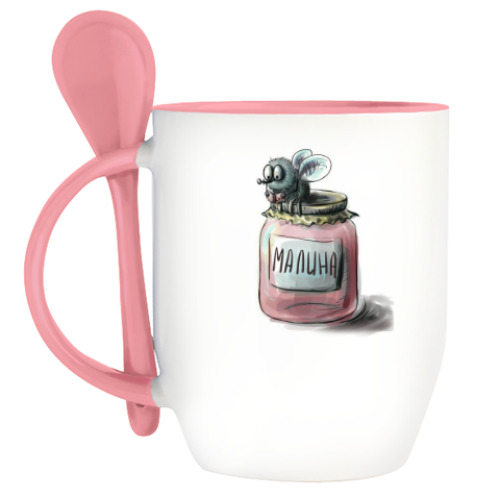 Кружка с ложкой с принтом Муха