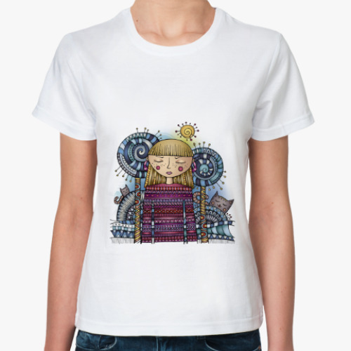 Классическая футболка с принтом 'Сонька и кошки'