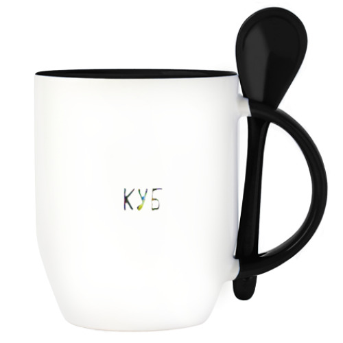 Кружка с ложкой с принтом куб