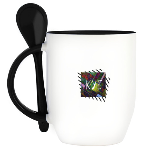 Кружка с ложкой с принтом куб