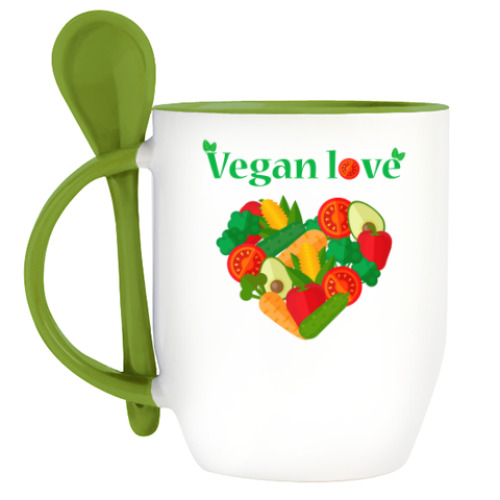 Кружка с ложкой с принтом Vegan love
