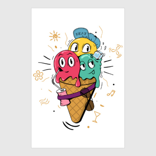 Постер с принтом Смешные шарики мороженного