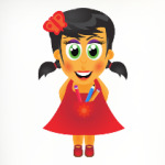 Смешная девочка с косичками в платье