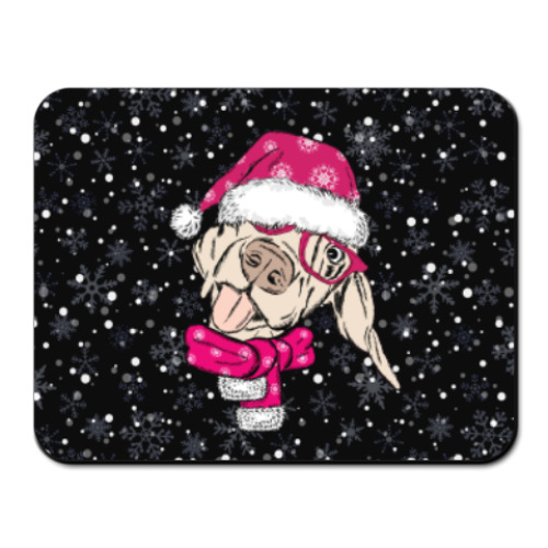 Коврик для мыши с принтом Собака Санта показывает язык