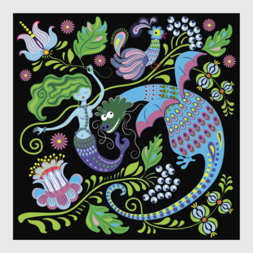 Постер с принтом Дракон и русалка