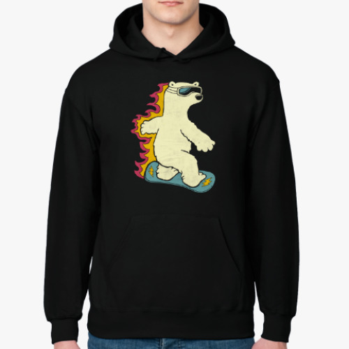 Толстовка худи с принтом Медведь сноубордист