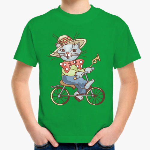 Детская футболка Кот на велосипеде