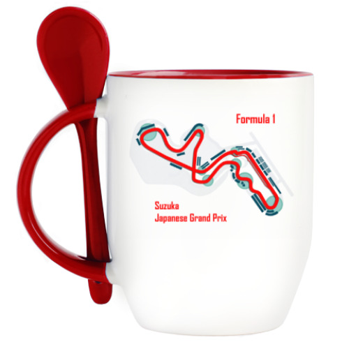 Кружка с ложкой с принтом Формула 1 Сузука