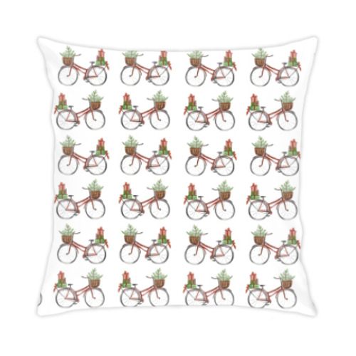 Подушка с принтом Паттерн из красных велосипедов