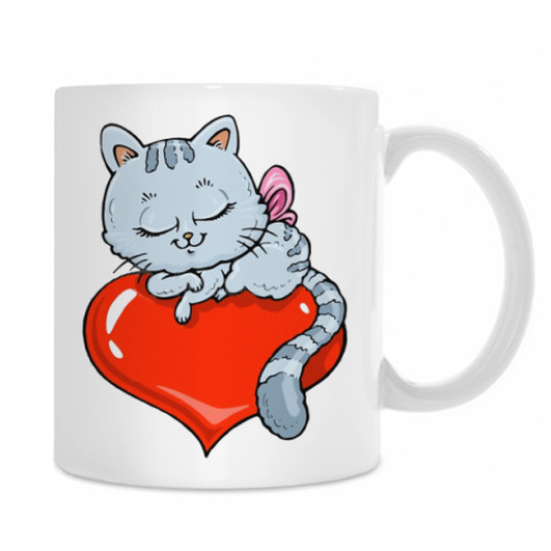 Кружка с принтом Heart Kitty