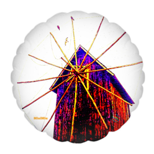 Подушка с принтом Старинная мельница