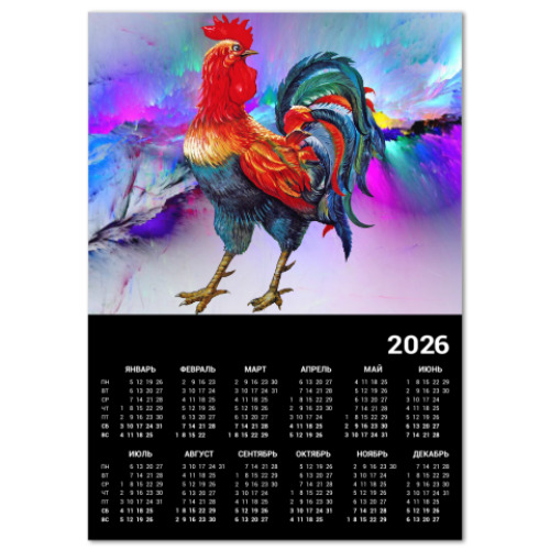 Календарь с принтом Петух