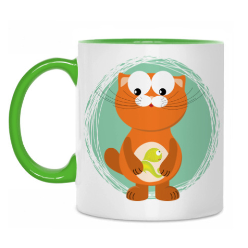 Кружка с принтом 'Кот с рыбой'