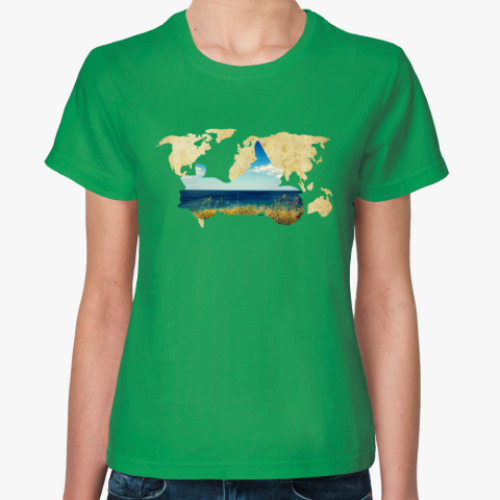 Женская футболка с принтом Пейзаж мотоцикла