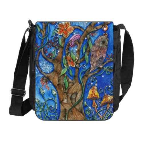 Сумка на плечо (мини-планшет) с принтом Сова в волшебном лесу