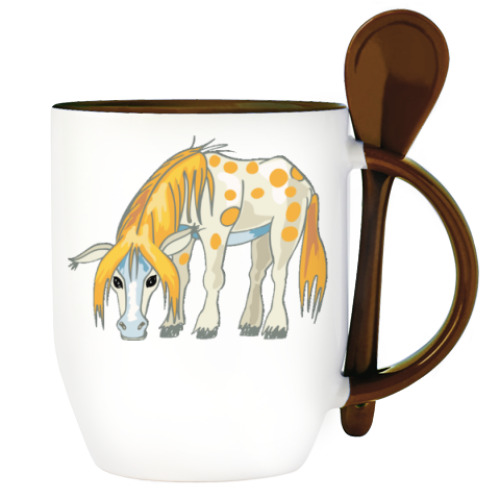 Кружка с ложкой с принтом Лошадь
