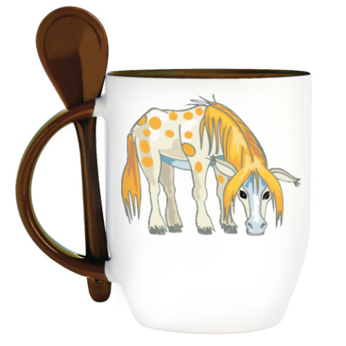 Кружка с ложкой с принтом Лошадь