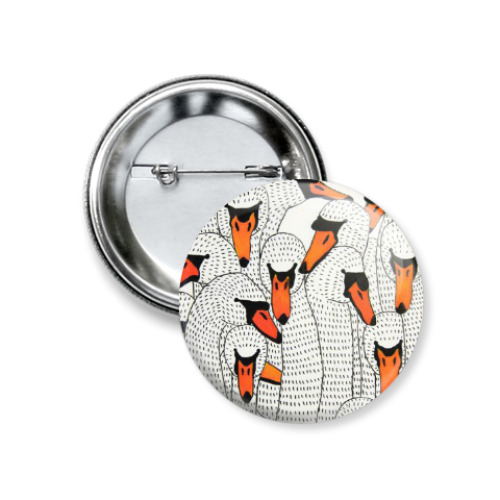 Значок 37мм с принтом Арт,природа,лебеди,птицы,geese,животные