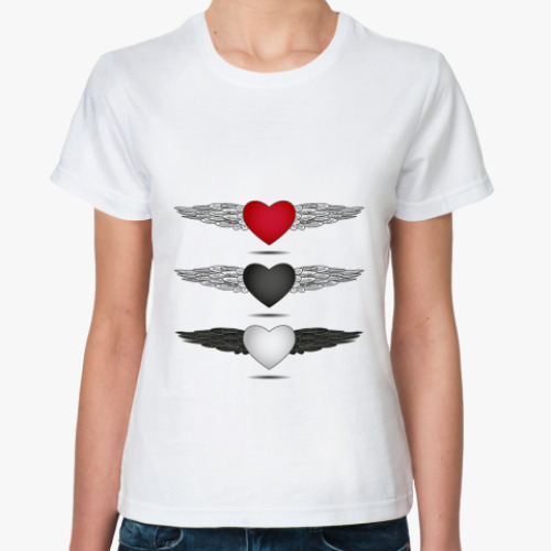 Классическая футболка с принтом Сердце с крыльями