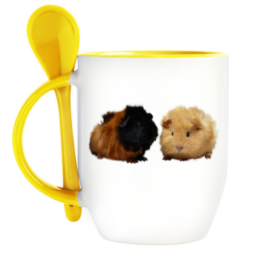 Кружка с ложкой с принтом Хомяки