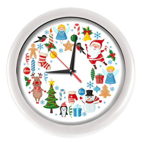 Настенные часы с принтом Новогодний круговорот