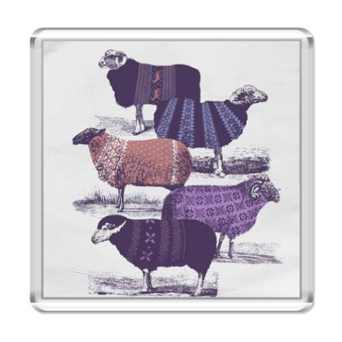 Магнит с принтом Овечки в свитерах