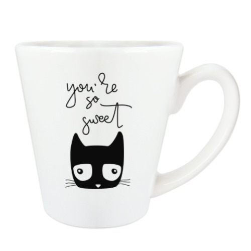 Чашка Латте с принтом Чёрный кот, которому везёт