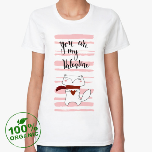 Женская футболка из органик-хлопка с принтом Мистер Фокс с валентинкой