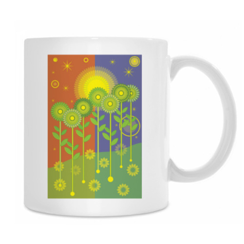 Кружка с принтом Цветы и звёзды