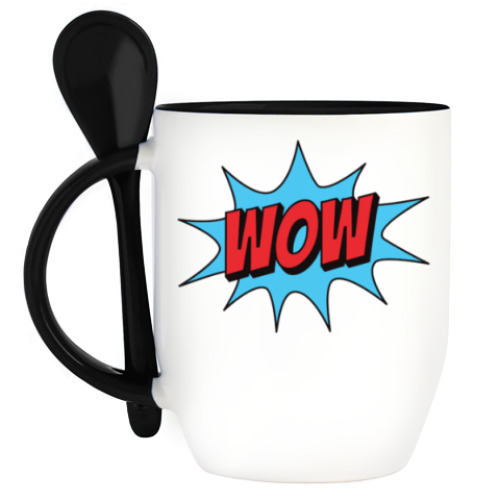 Кружка с ложкой с принтом WOW